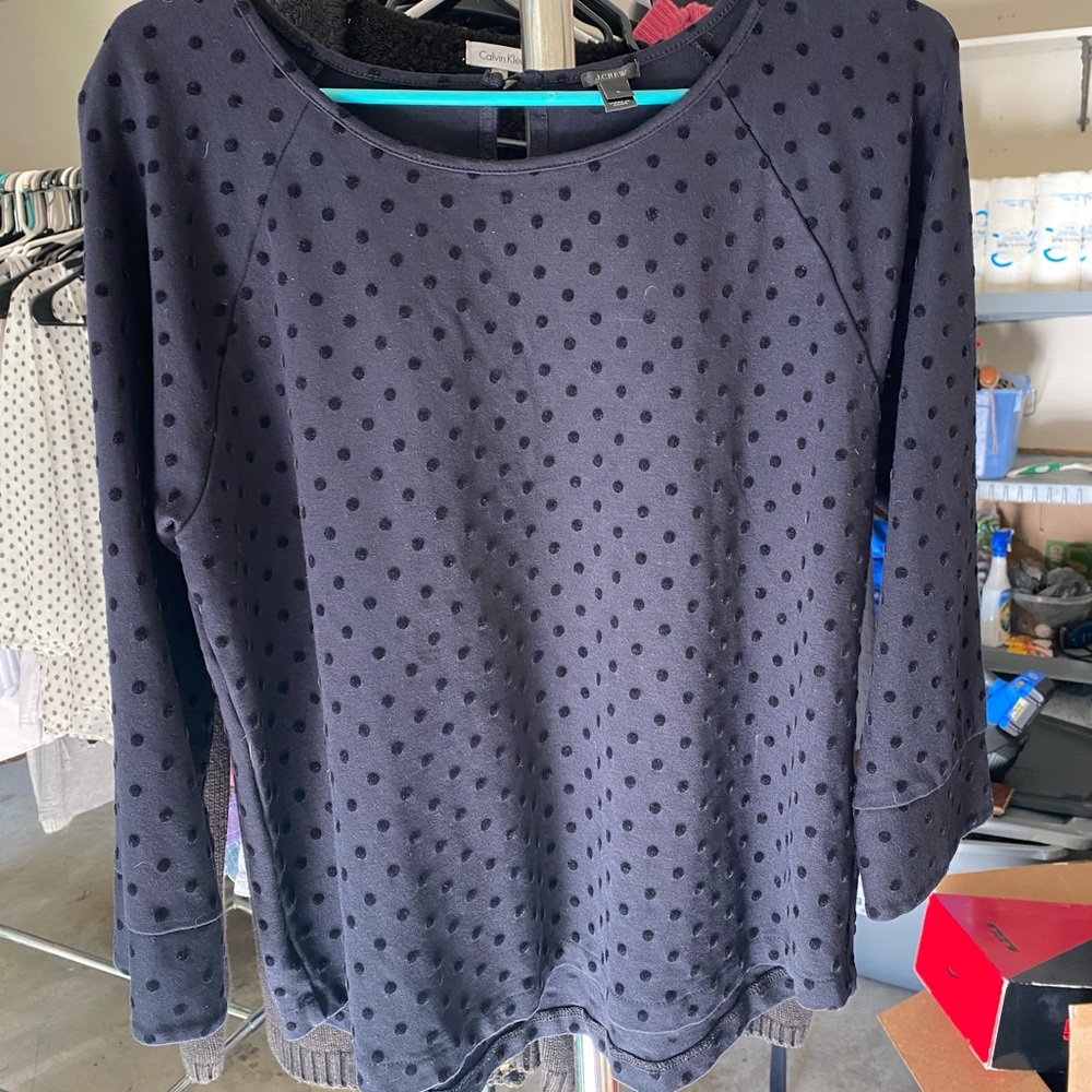 J-Crew black polka dot top